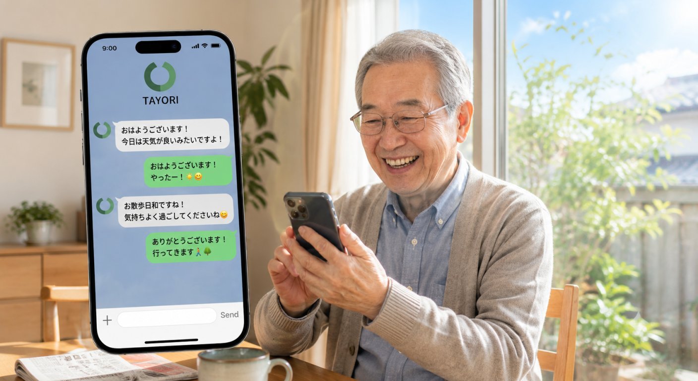 自宅でTAYORIとのやり取りを楽しむ利用者の写真